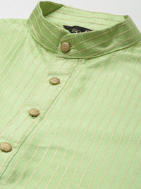 SOJANYA Men Green & Beige Kurta with Churidar & Nehru Jacket