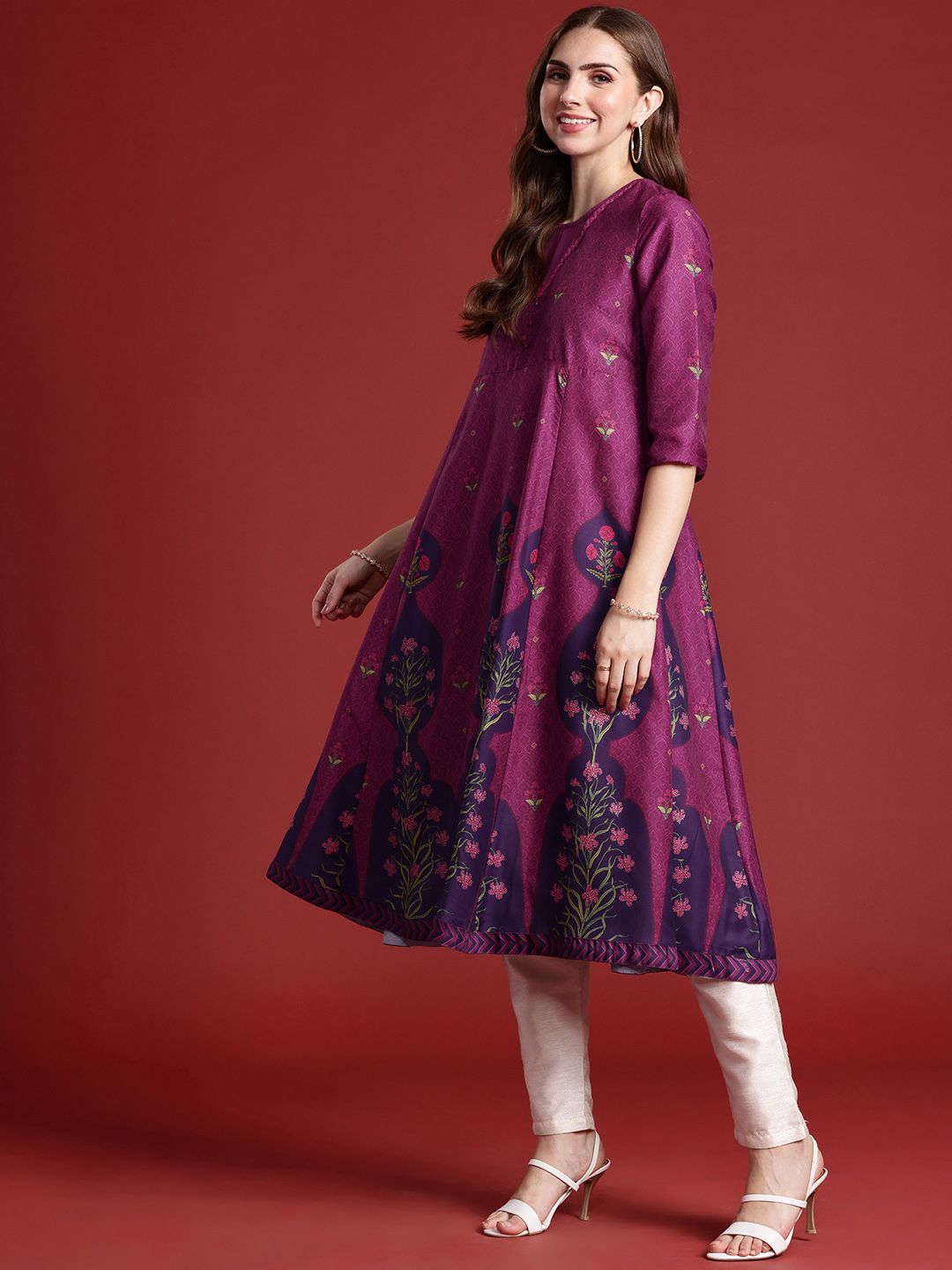 Anouk Floral Printed A-Line Kurta