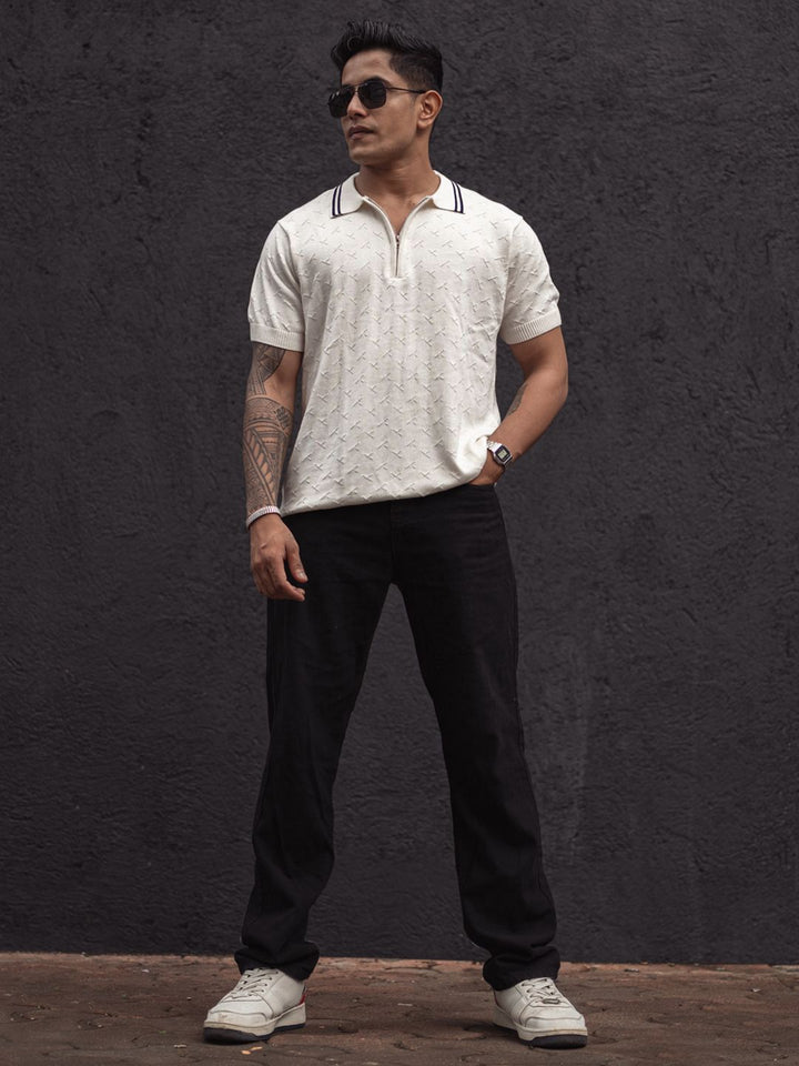 Powerlook Men Self Design Polo Collar Pure Cotton T-Shirt