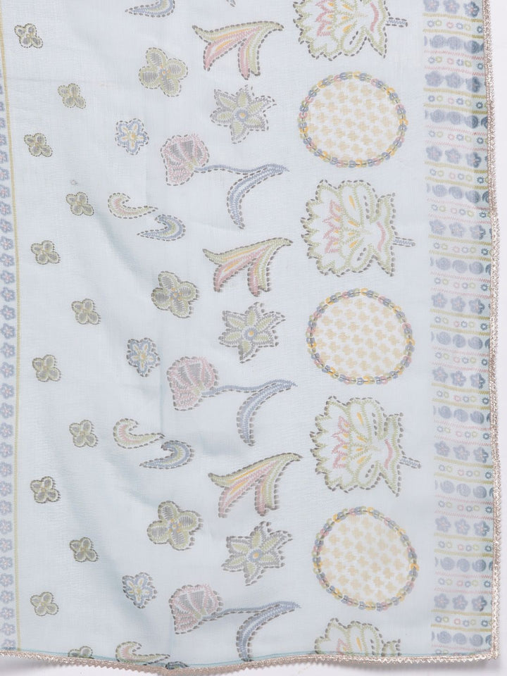 Libas Women Floral Printed Pleated Gotta Patti Kurta with Trousers & With Dupatta