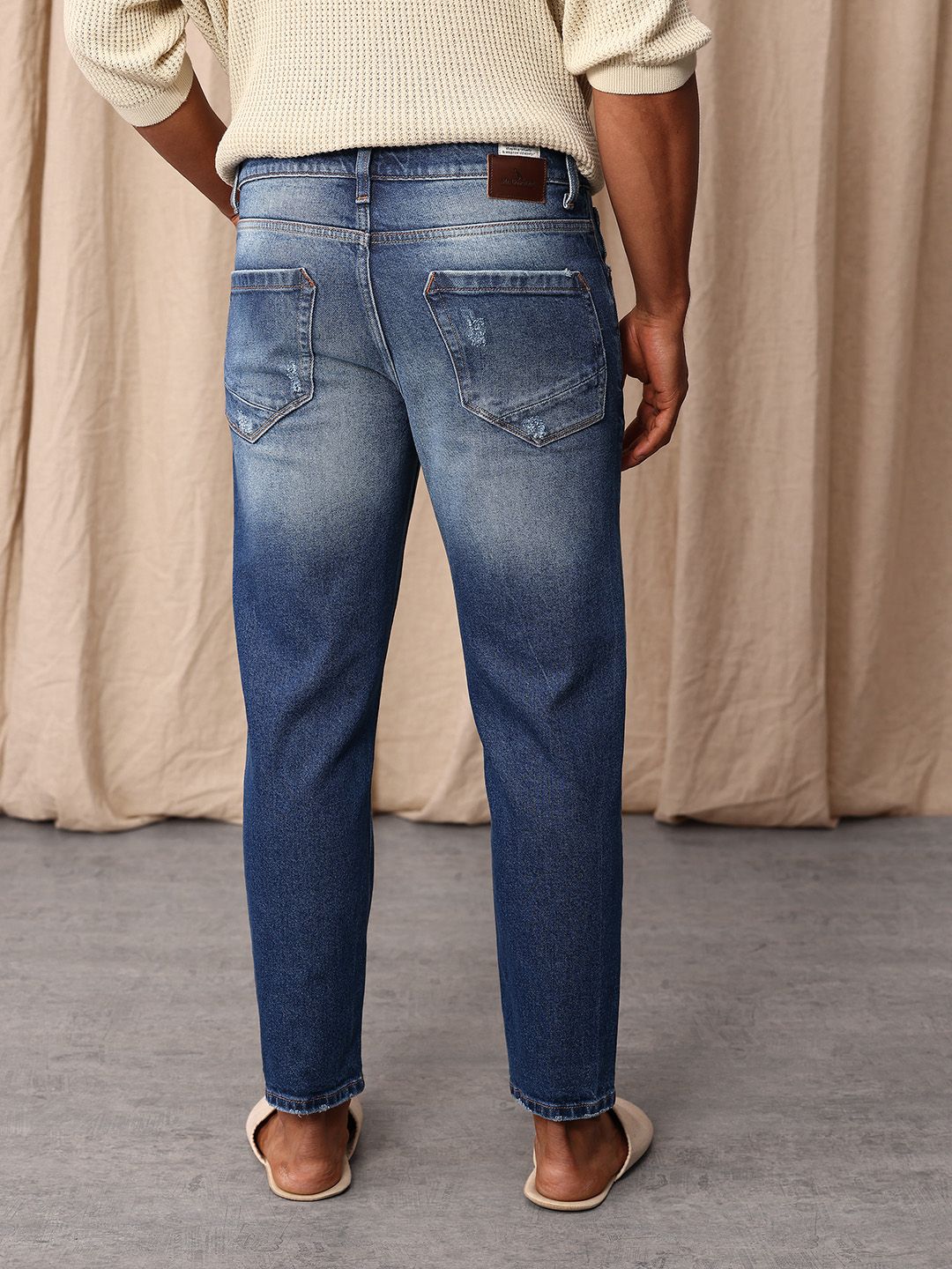 Mr Bowerbird Men Cropped Tapered Fit Mildly Distressed Heavy Fade Printed Jeans