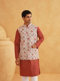 SOJANYA Kurta Cetak Bunga Lelaki Dengan Piyama & Jaket Nehru