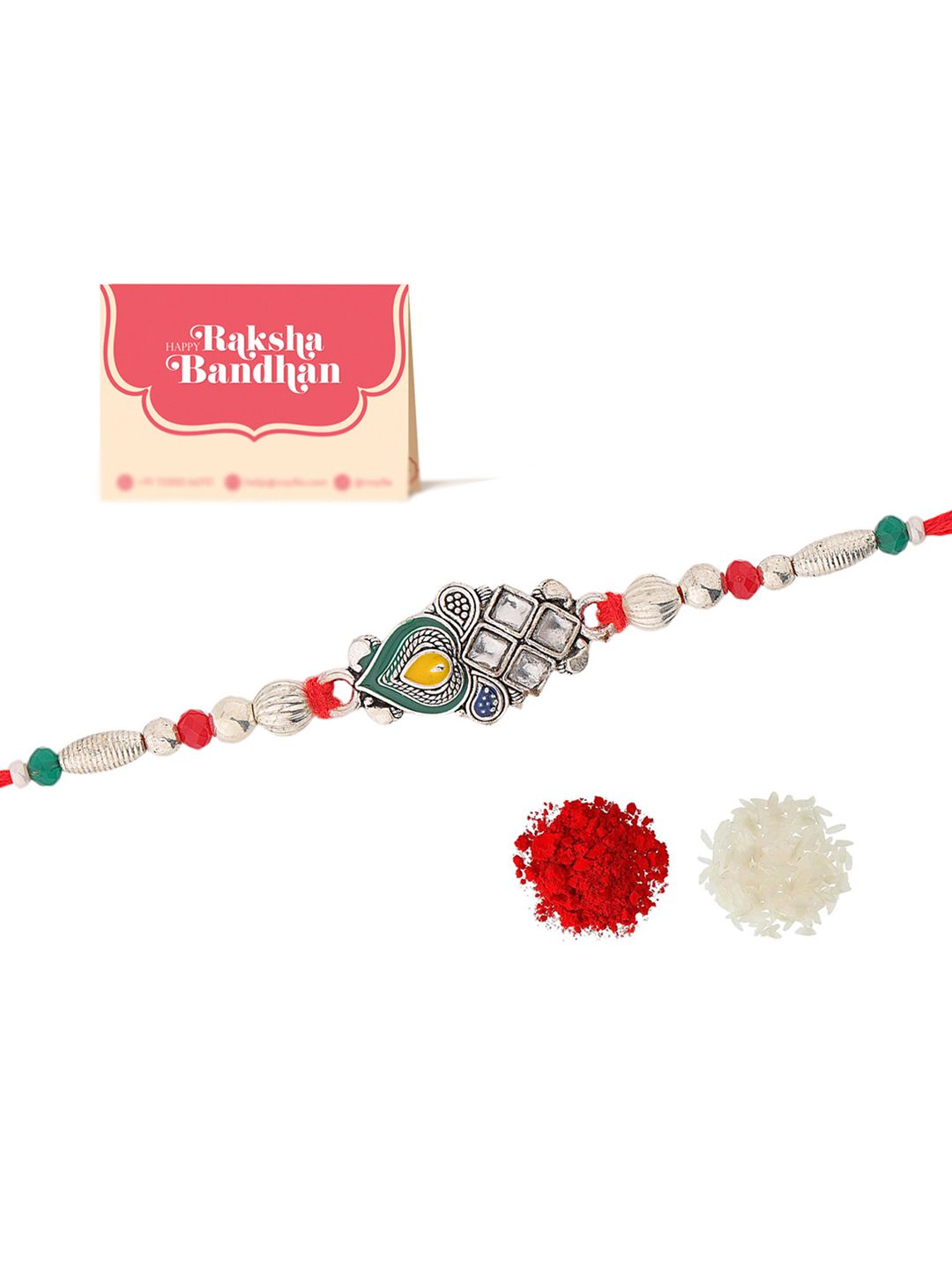 Voylla Regal Kundan Peacock Feather Thread Rakhi