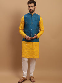 SOJANYA Embroidered Sequinned Pure Cotton Kurta with Churidar & Embellished Nehru Jacket
