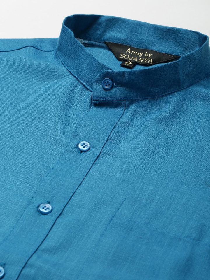 Anug by SOJANYA Men Blue Mandarin Collar Kurta