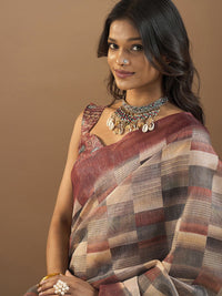 Saree mall Organza Block Print Ethnic Motifs Sarees