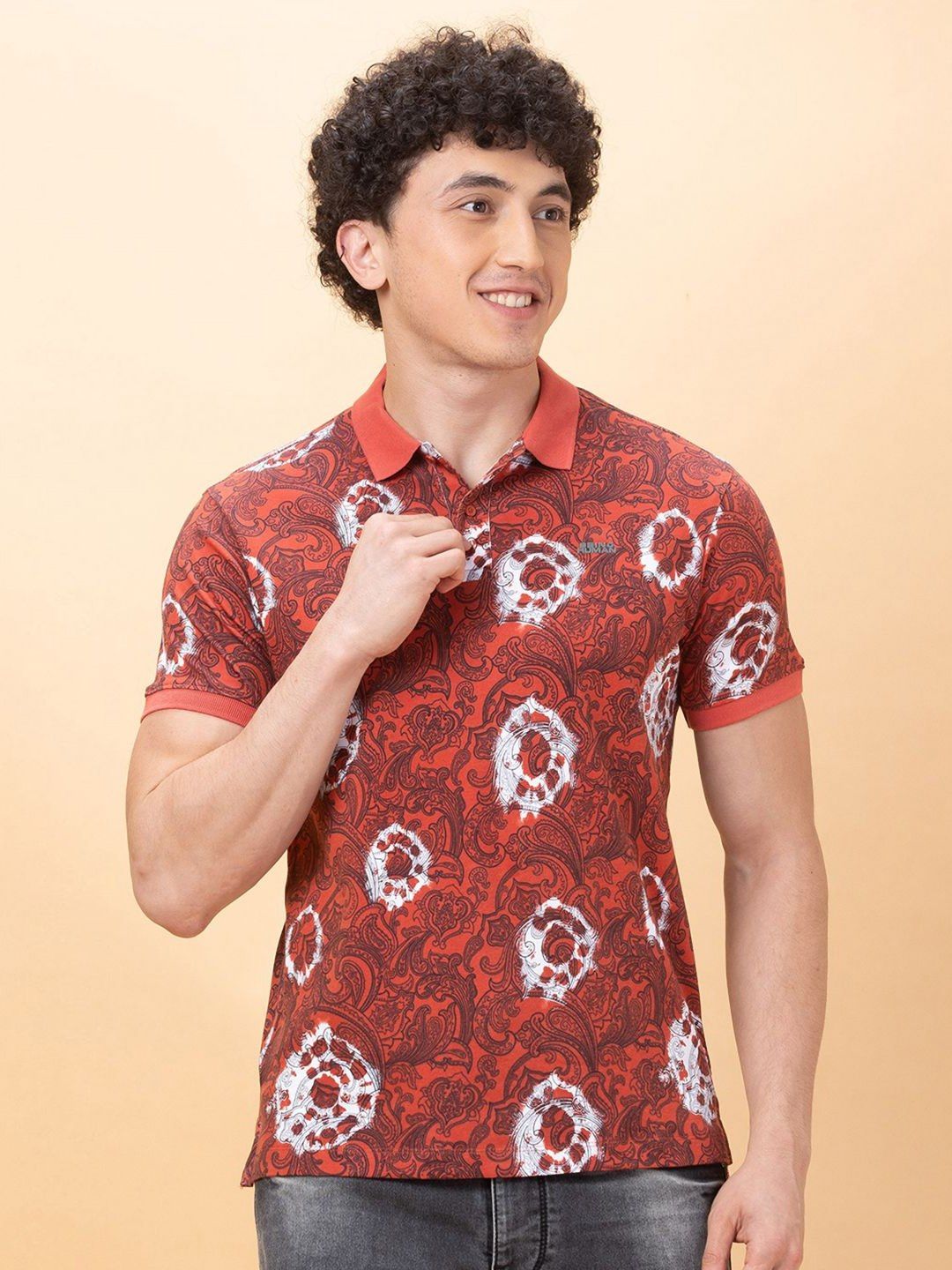 Being Human Men Printed Polo Collar Ethnic Applique T-shirt