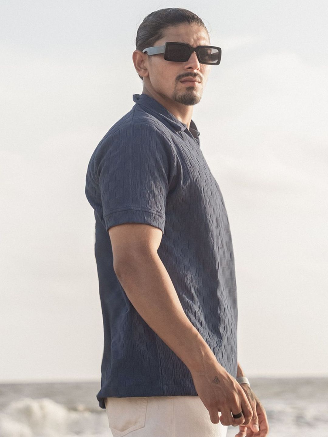 Powerlook Men Self-Design Polo Collar T-shirt