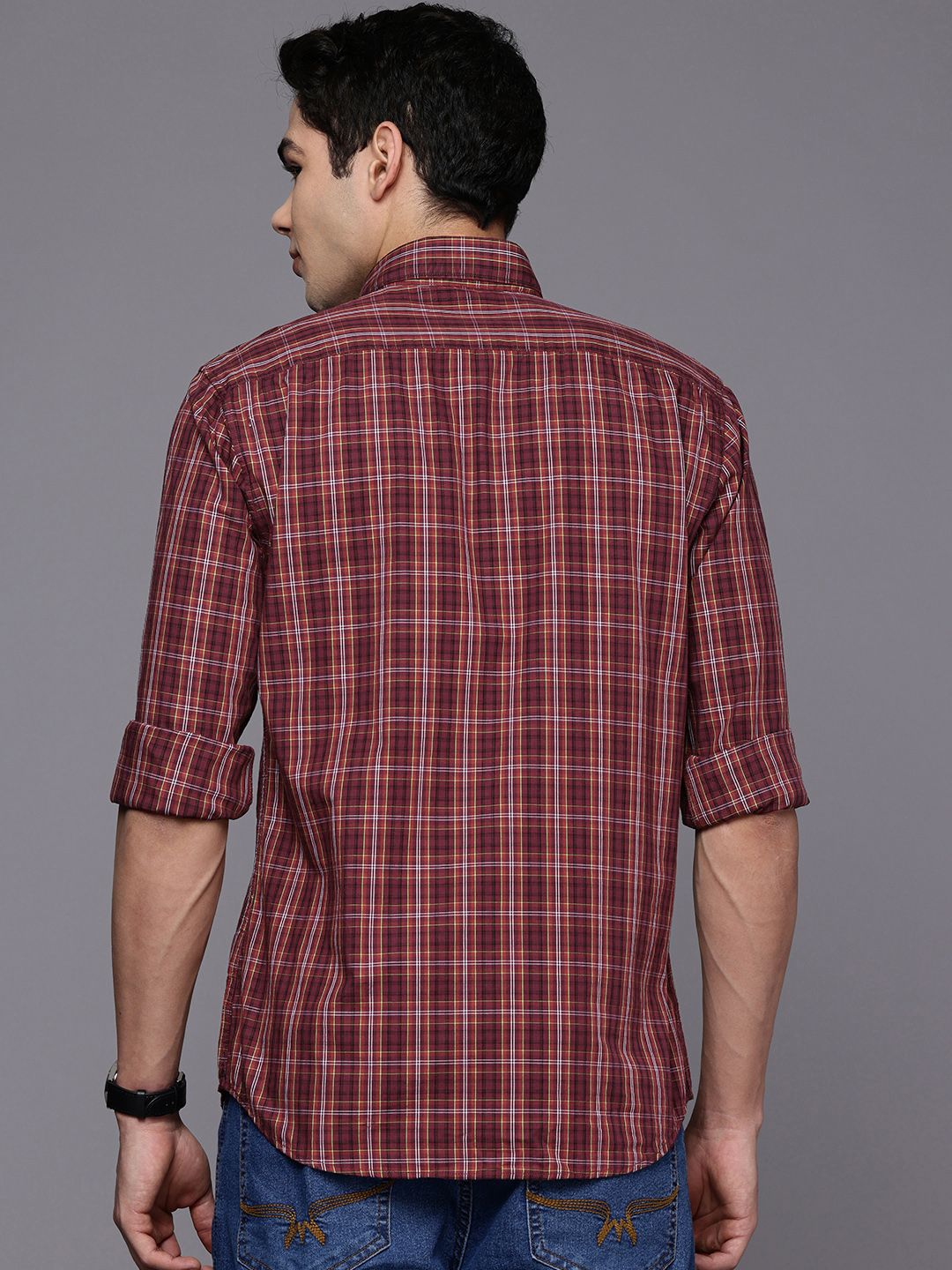 Raymond Pure Cotton Slim Fit Checked Casual Shirt