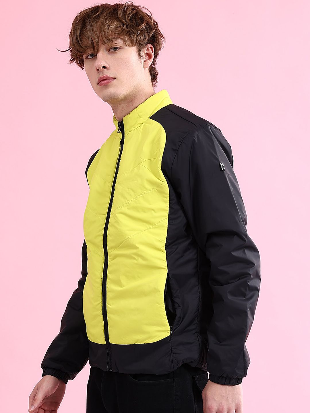 The Indian Garage Co Men Colourblock Zip-Front Regular Fit Bomber Jacket