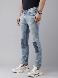 SPYKAR Men Regular Fit Low-Rise Mildly Distressed Stretchable Jeans With Patchwork Detail