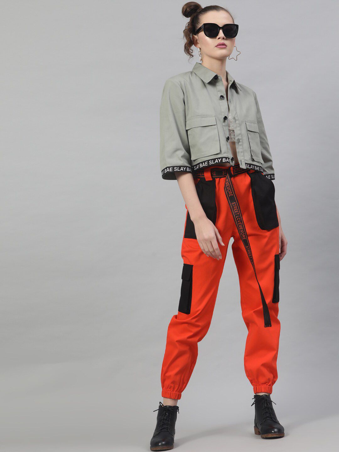 STREET 9 Women Orange Regular Fit Solid Cargos