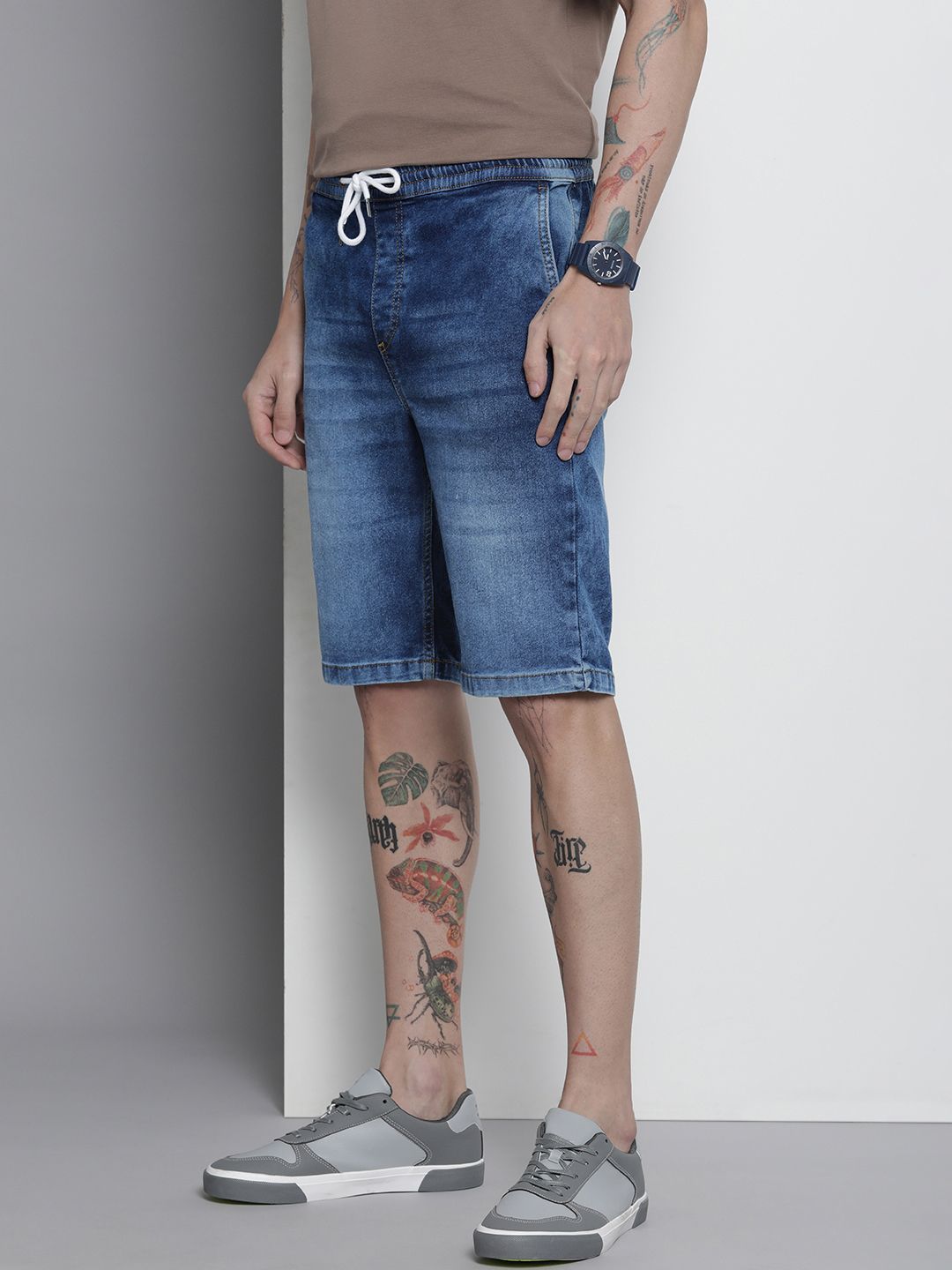 The Indian Garage Co Men Faded Denim Shorts