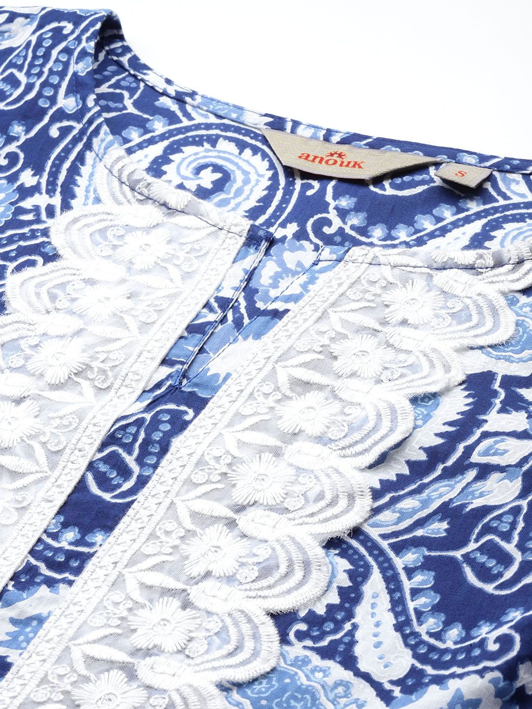 Anouk Paisley Printed Regular Thread Work Pure Cotton Kurta With Trousers & Dupatta