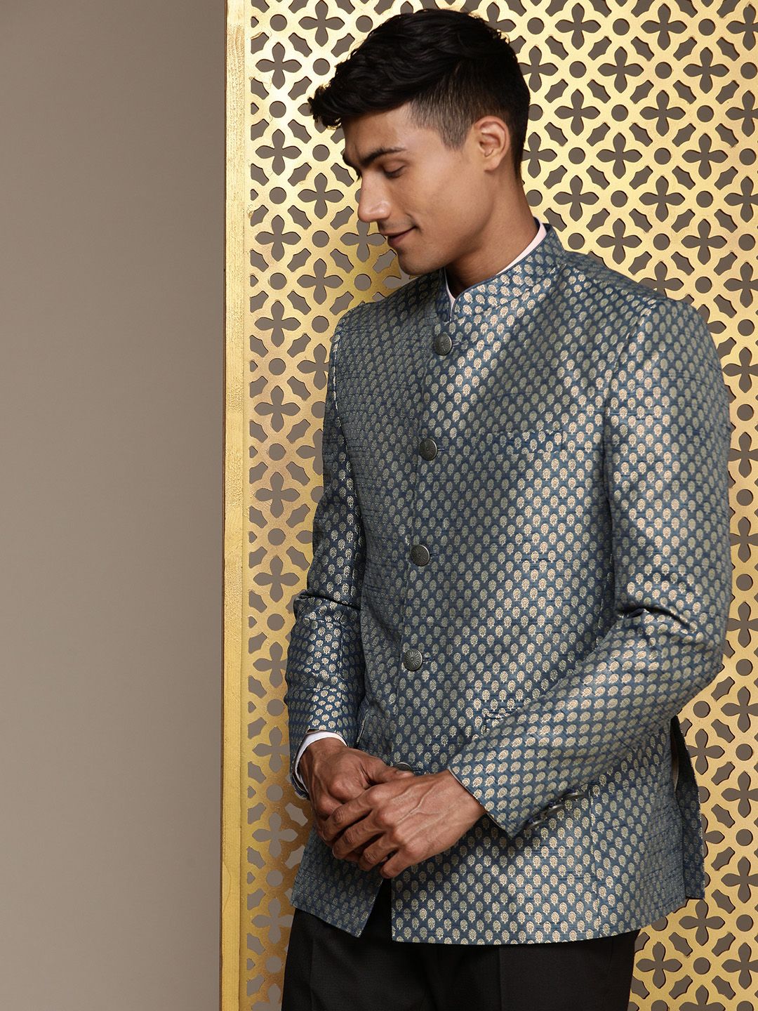 House of Pataudi Woven Design Ethnic Motifs Jashn Bandhgala Blazer