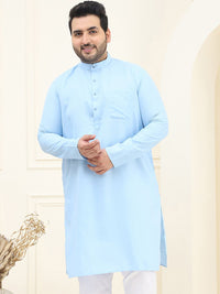 SOJANYA PLUS Lelaki Biru Solid Cotton Kurta Lurus