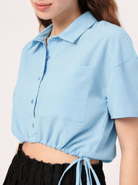 DressBerry Effortless Fun Seersucker Crop Shirt Style Top