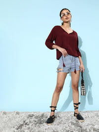 DressBerry Women Deep Burgundy Solid Top
