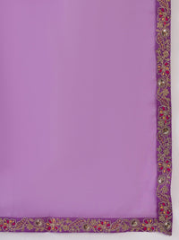 Indo Era Floral Embroidered V-Neck Liva Kurta with Trousers & Dupatta