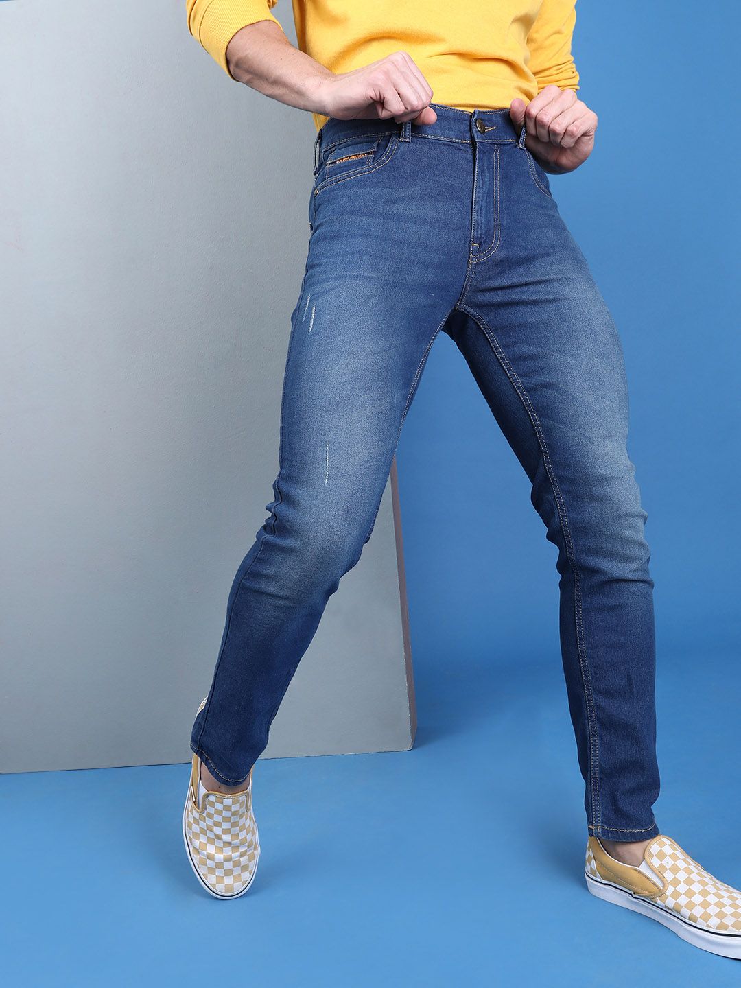 The Indian Garage Co Men Blue Slim Fit Low-Rise Low Distress Stretchable Jeans