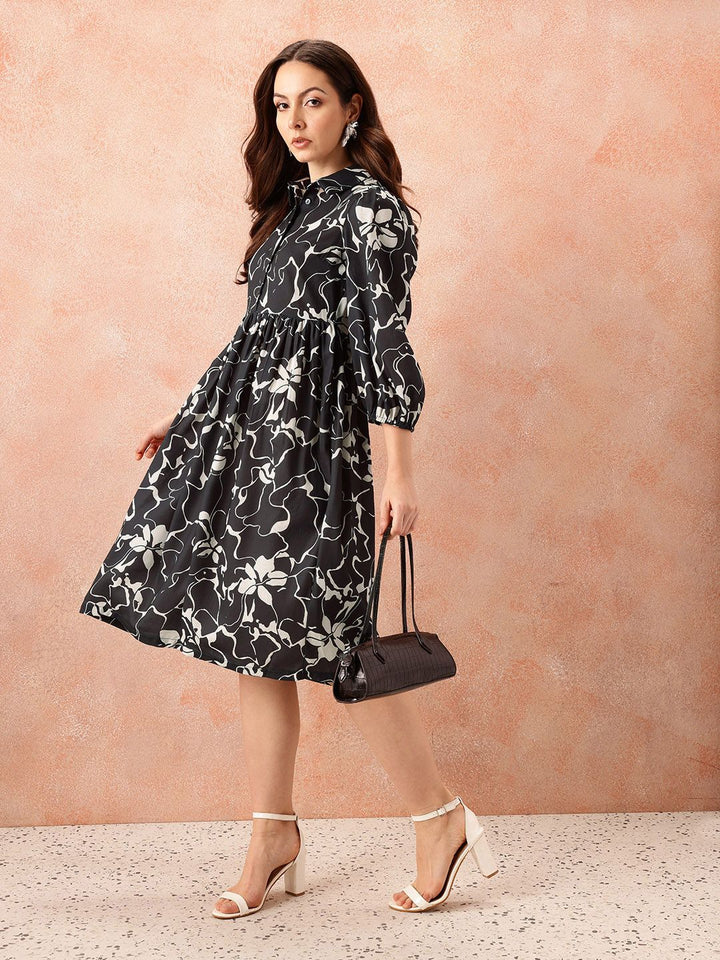 all about you Floral Print Puff Sleeve Shirt Style Formal Dress