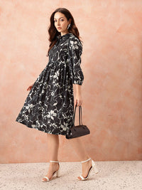 all about you Floral Print Puff Sleeve Shirt Style Formal Dress