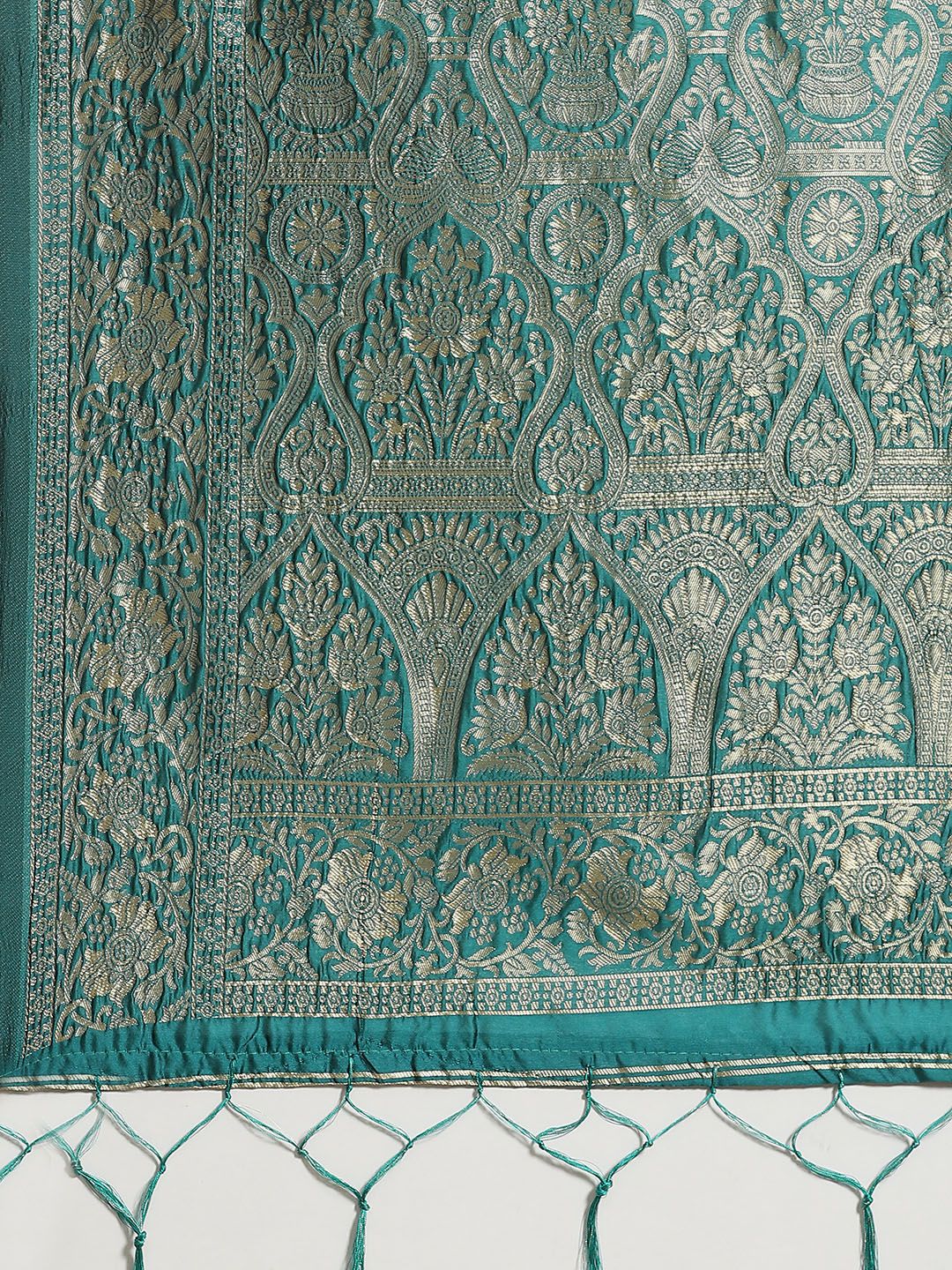 Saree mall Teal Green & Golden Woven Design Banarasi Saree