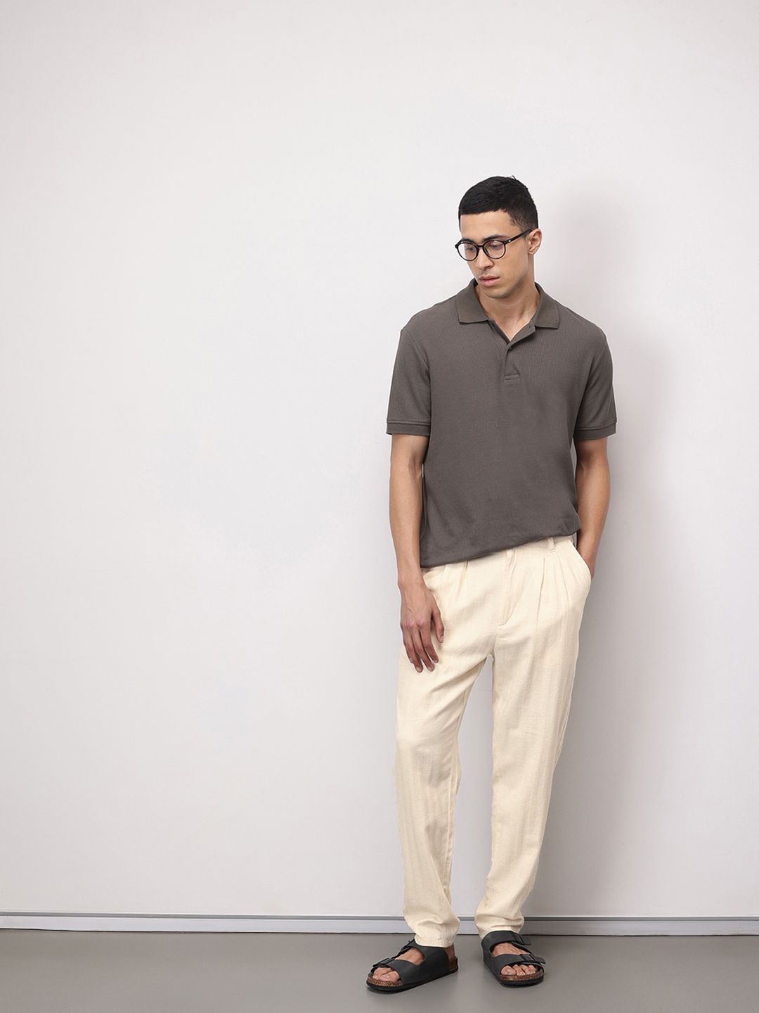 ether Kora Men Cotton Linen Pleated Chinos Trousers