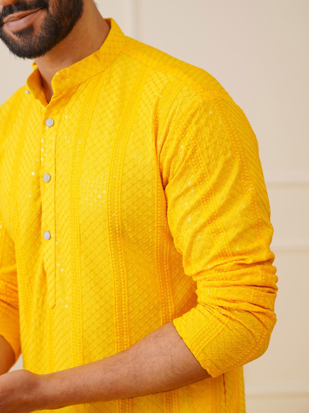 Jompers Striped Sequins Chikankari Embroidered Strigth Kurtas