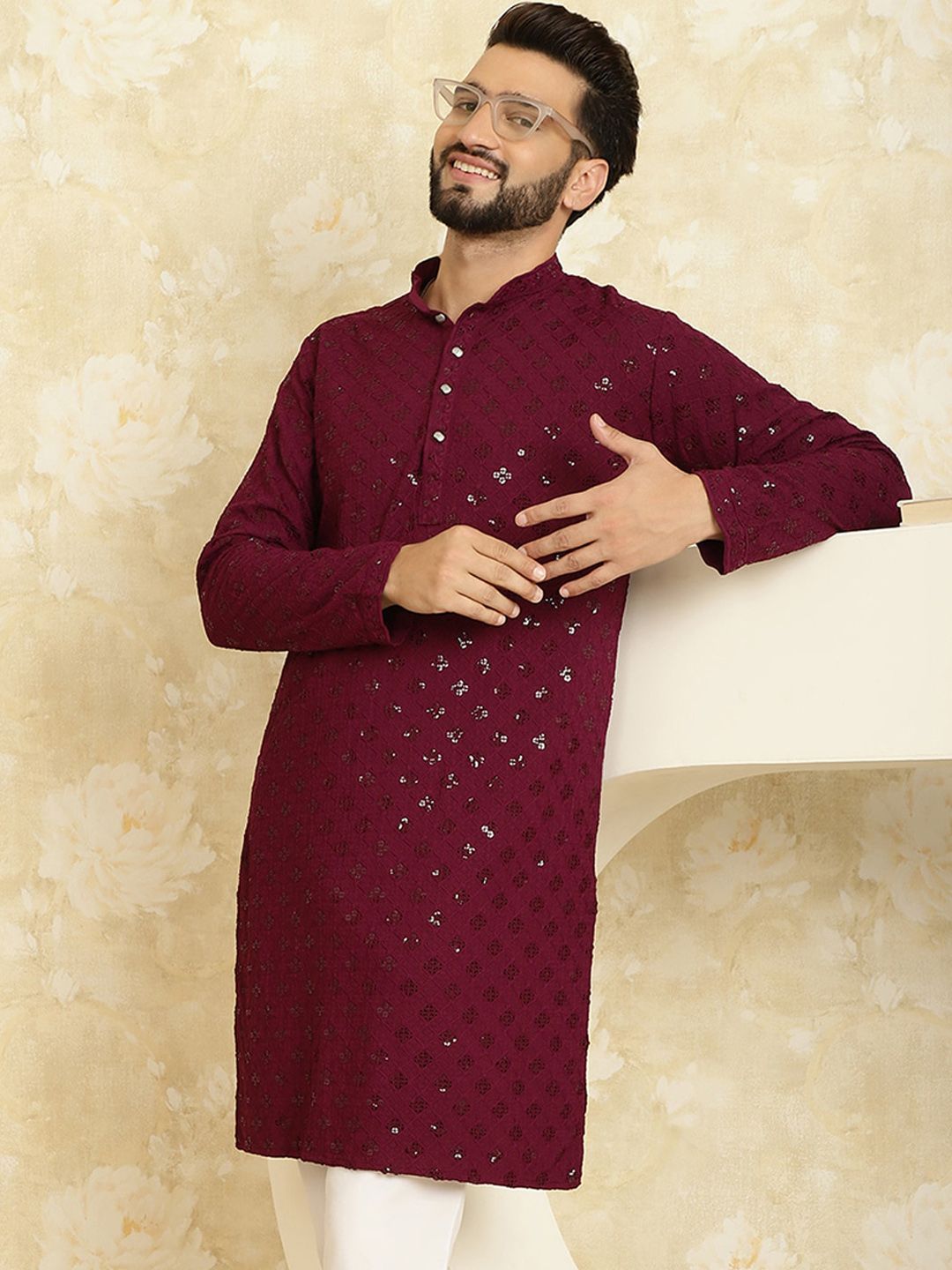 SOJANYA Dihiasi Kolar Mandarin Kurta Kapas Tulen Lurus