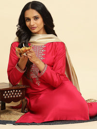W Floral Embroidered Regular Straight Kurta with Trousers & With Dupatta