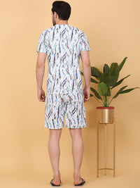 Sweet Dreams Men White & Black Abstract Printed Round Neck T Shirt & Shorts