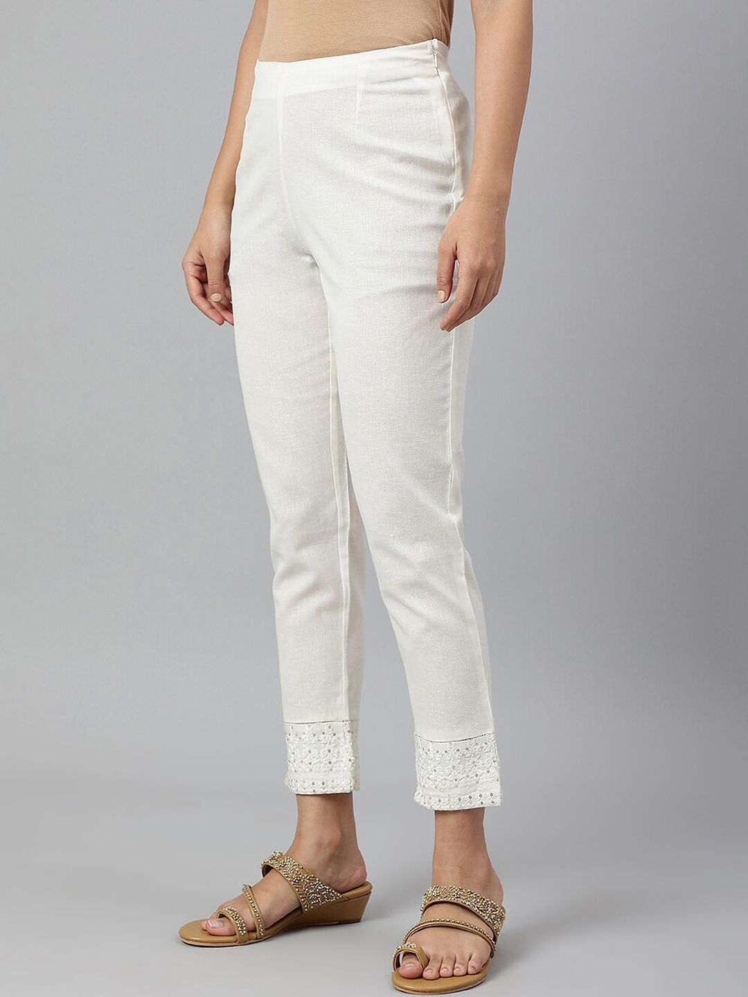 W Women Lace Detailed Slim Fit Cotton Trousers