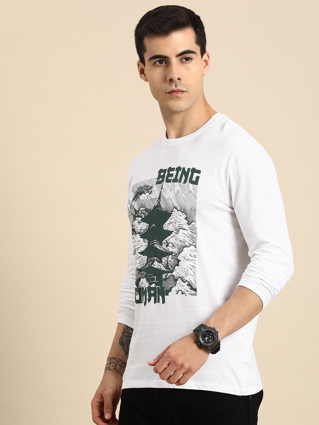 Menjadi Logo Jenama Lelaki Manusia Dicetak T-Shirt Kapas Murni