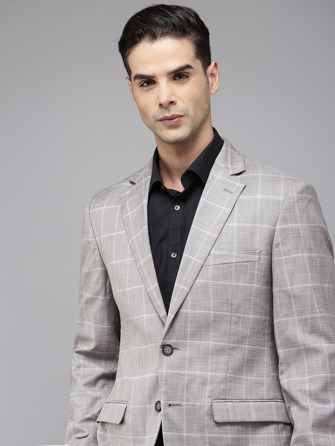 Park Avenue Checked Regular Fit Single-Breasted Formal Blazer