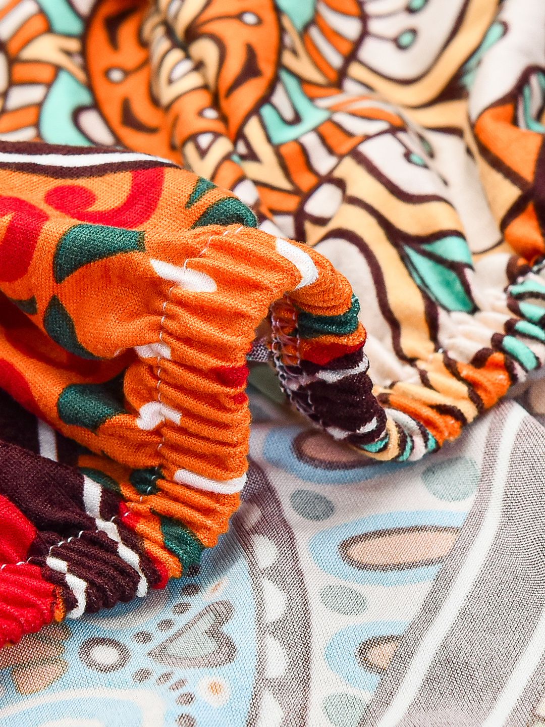 Story@home Orange & Yellow Printed 3 Seater Stretchable Sofa Cover With Arms