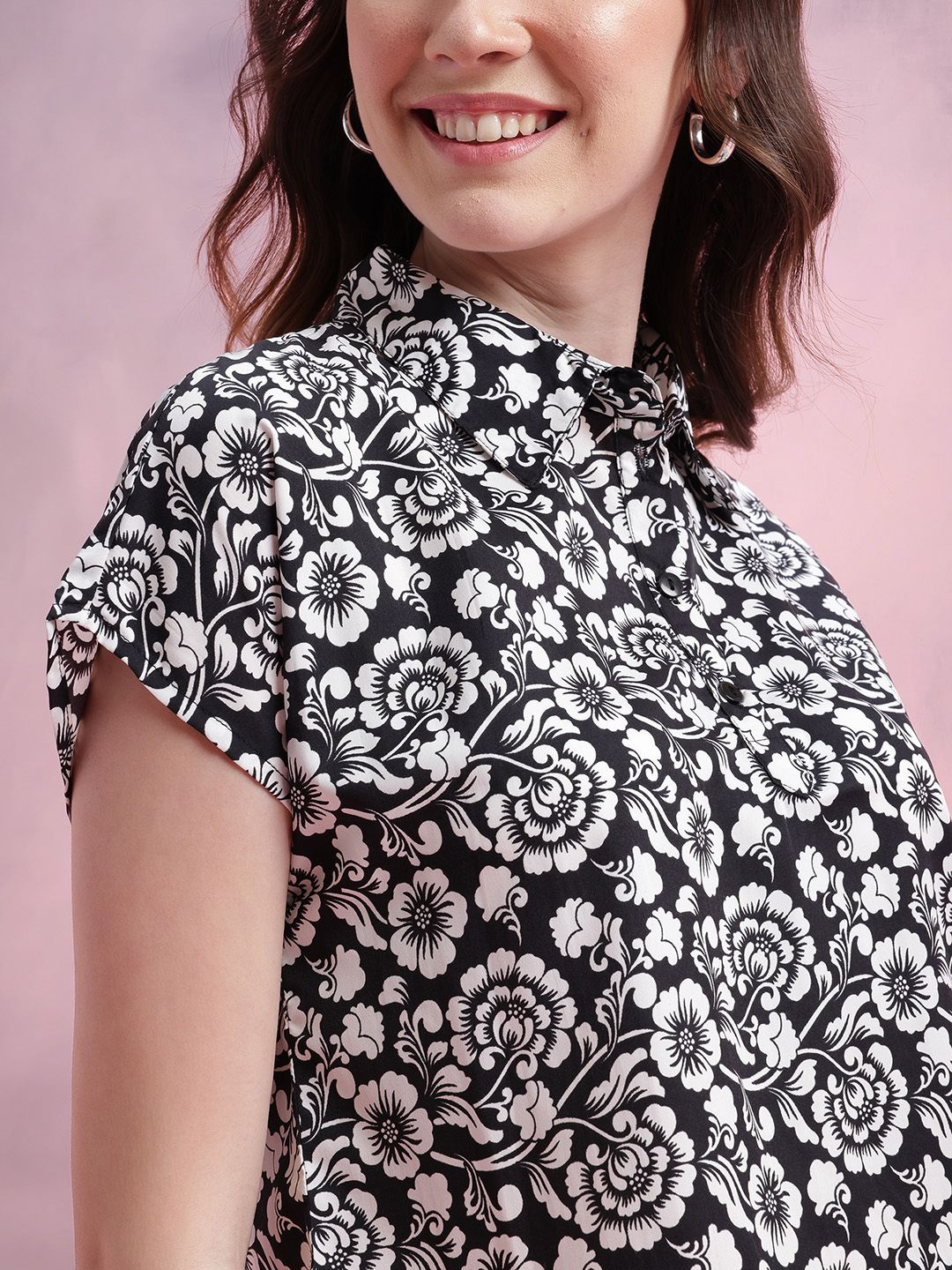 DressBerry Floral Print Extended Sleeves Shirt Style Top