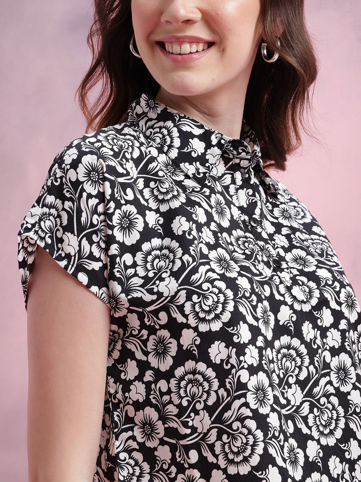 DressBerry Floral Print Extended Sleeves Shirt Style Top