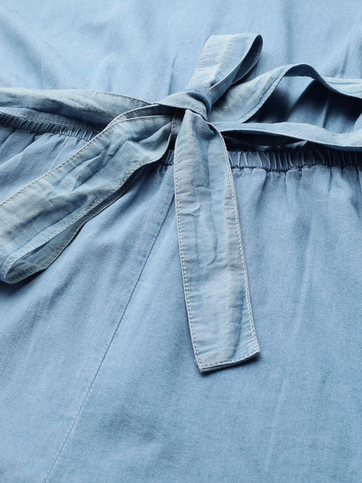 STREET 9 Women Blue Solid Cotton Playsuit