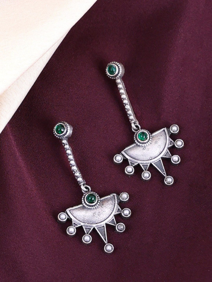 PANASH Silver-Plated Oxidised Geometric Drop Earrings