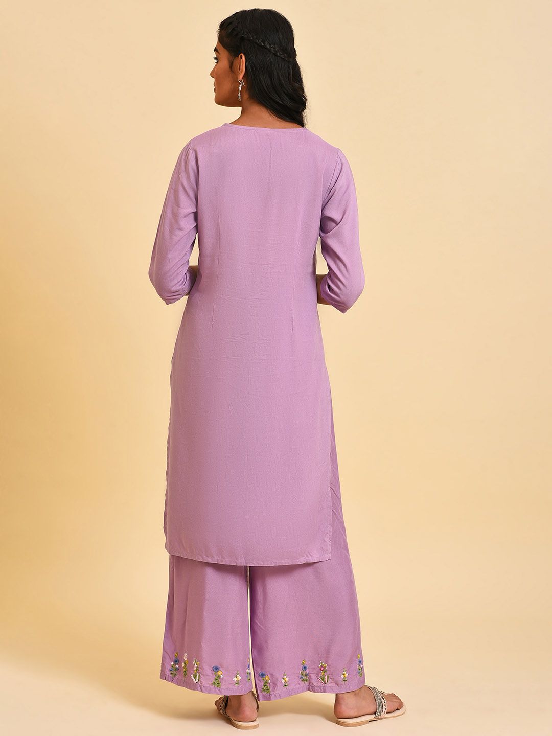 W Floral Embroidered Straight Kurta with Palazzos