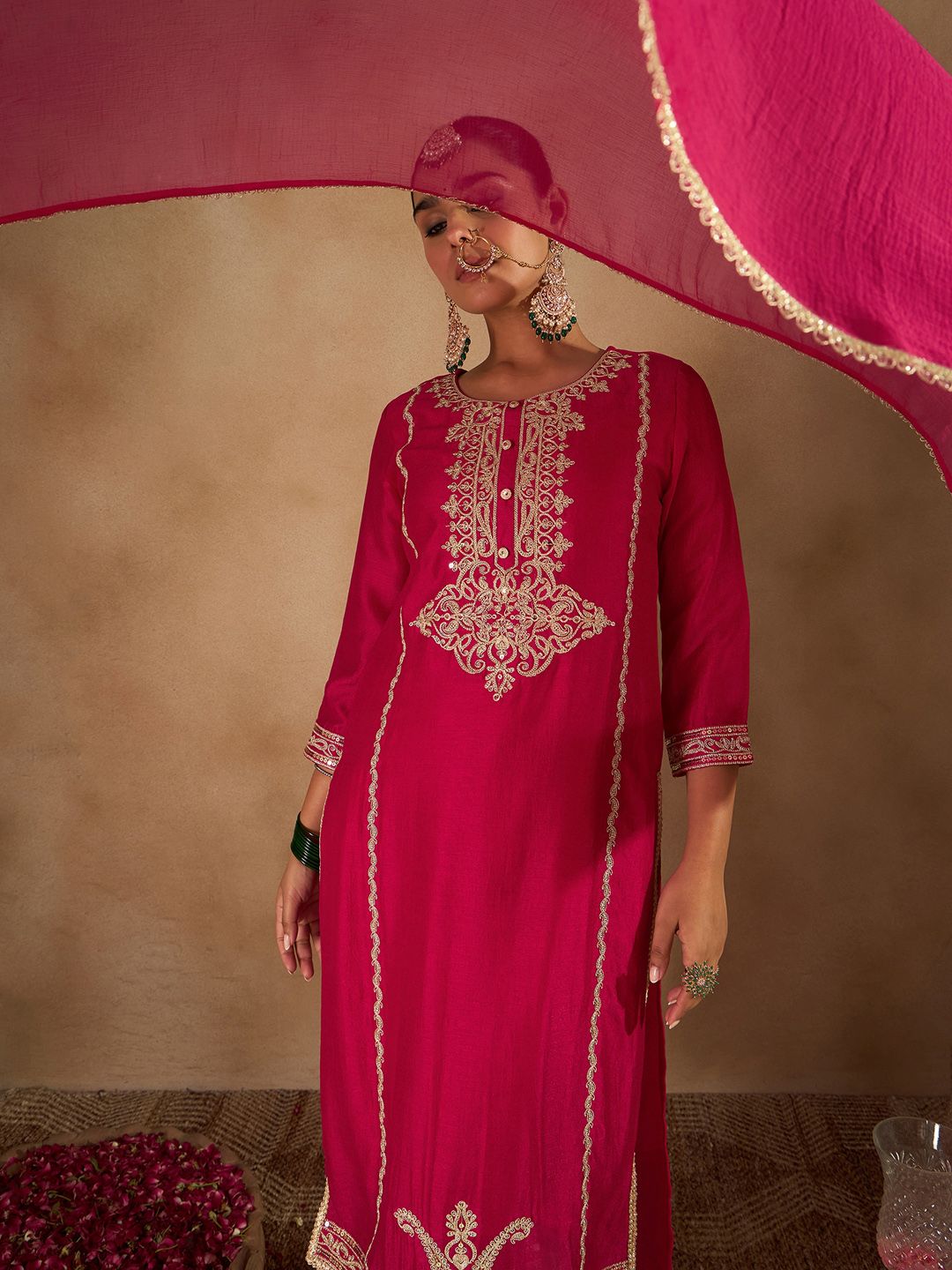 Indo Era Women Embroidered Regular Kurta with Trousers & With Dupatta