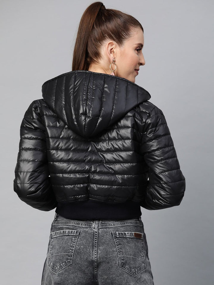 SASSAFRAS Women Black Solid Cropped Puffer Jacket