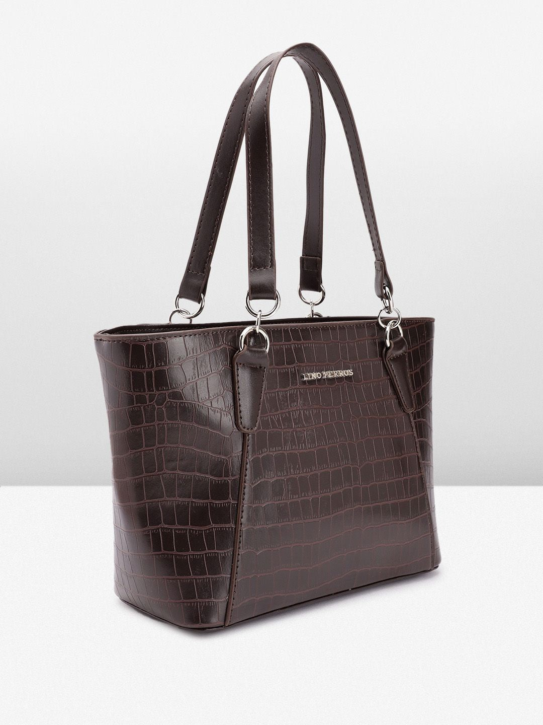 Lino Perros Croc Textured Structured Shoulder Bag