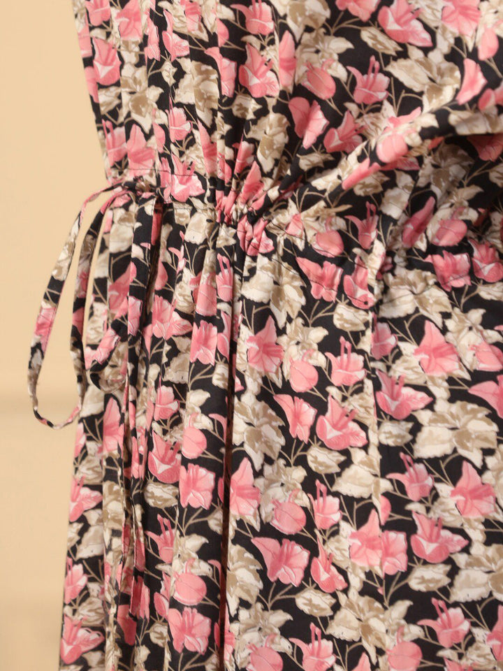 SANSKRUTIHOMES Black Floral Printed Pure Cotton Maxi Nightdress