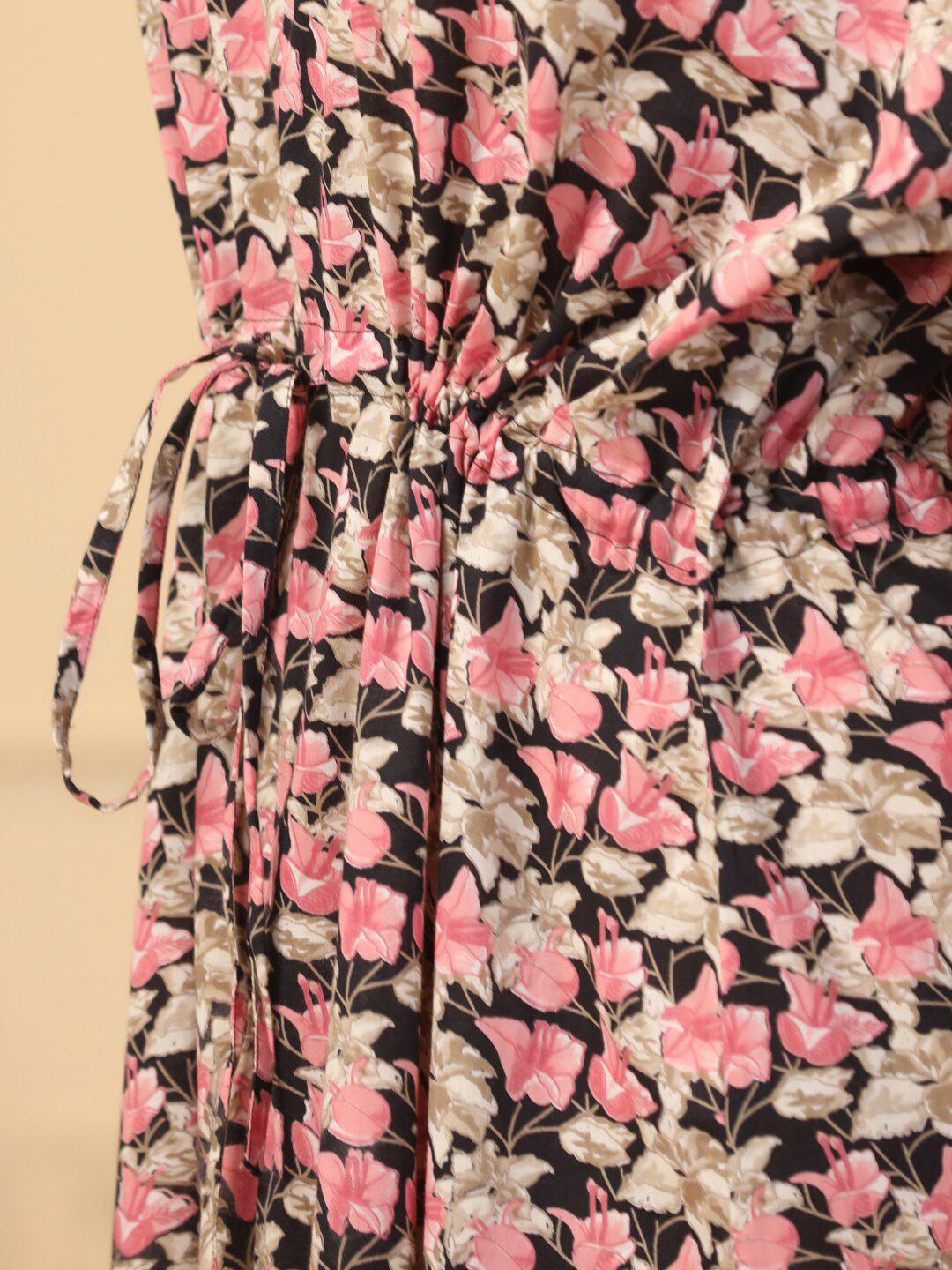 SANSKRUTIHOMES Black Floral Printed Pure Cotton Maxi Nightdress