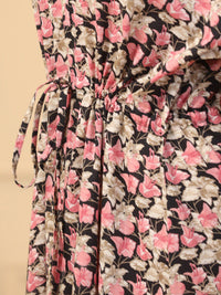 SANSKRUTIHOMES Black Floral Printed Pure Cotton Maxi Nightdress