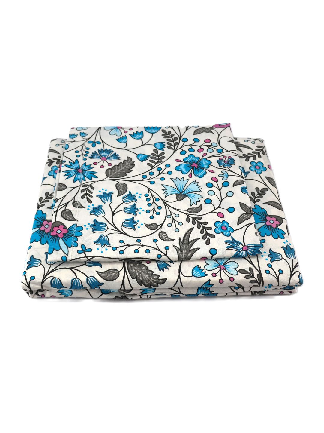 BOMBAY DYEING Cardinal Blue Floral Printed Cotton 120 TC Queen Bedsheet Set 2.54 x 2.24m