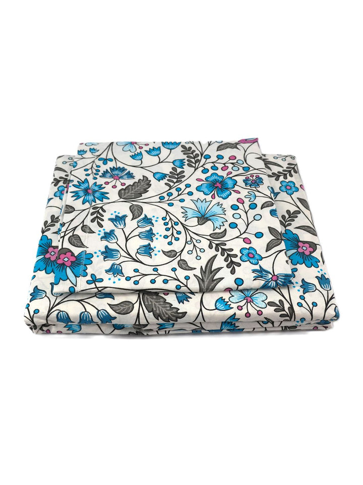 BOMBAY DYEING Cardinal Blue Floral Printed Cotton 120 TC Queen Bedsheet Set 2.54 x 2.24m