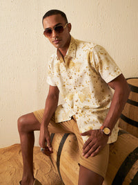 DENNISON Smart Fit Printed Spread Collar Hemp Casual Shirt